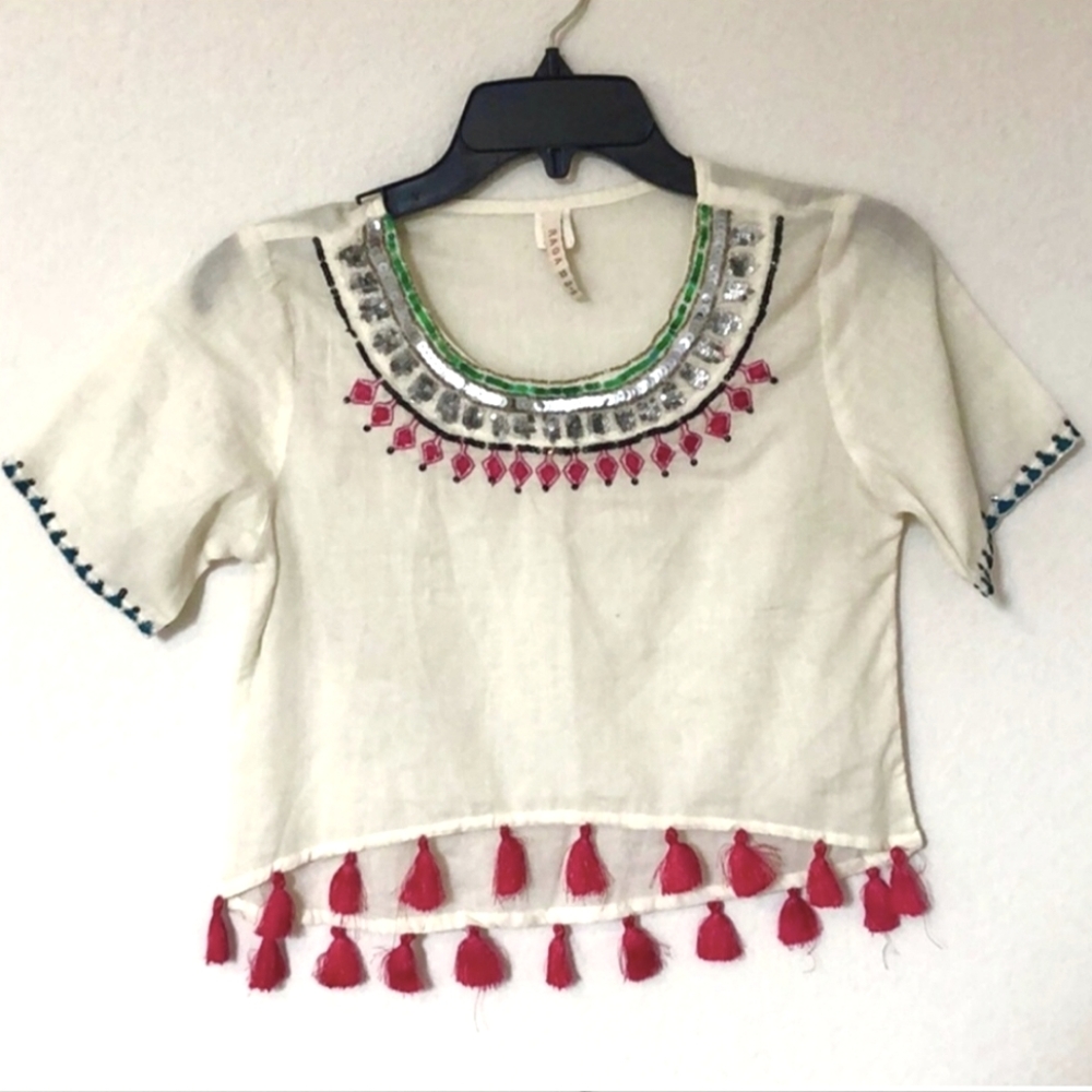 Revolve Raga Embroidered Crop Top Tassels Fringe XS - Picture 5 of 8